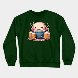 Cute axolotl drinking beer addict Crewneck Sweatshirt